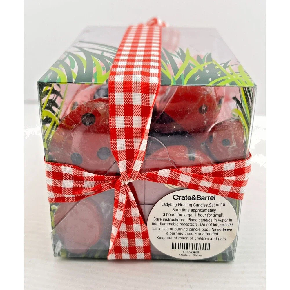 Crate & Barrel Ladybugs Floating Candles 16pc Set Picnic Party Decor Summer Red